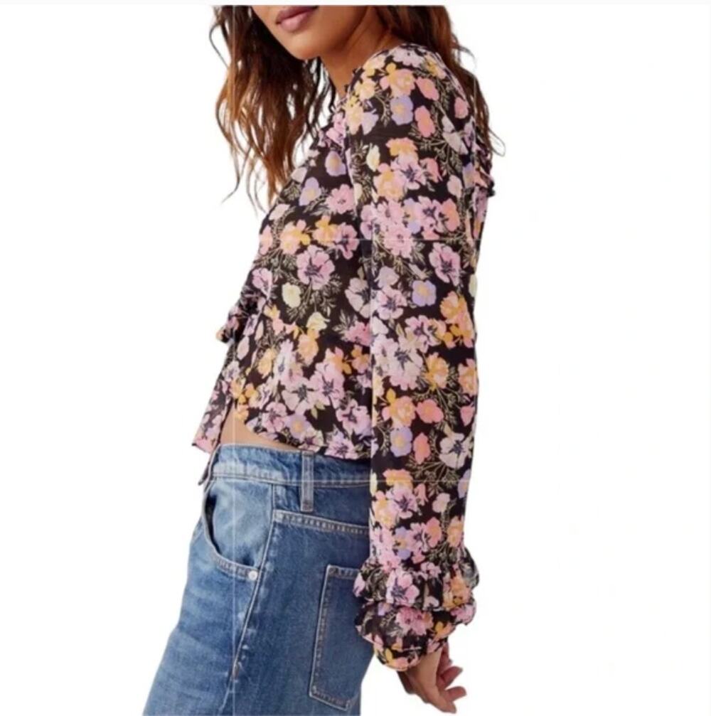 Free People Maybel Floral Ruffle Crop Top Women's Size Small
